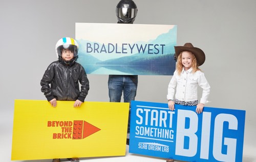 Three Slab Dream Lab Custom Printed baseplates: BradleyWest; Start Something Big; and beyond the brick